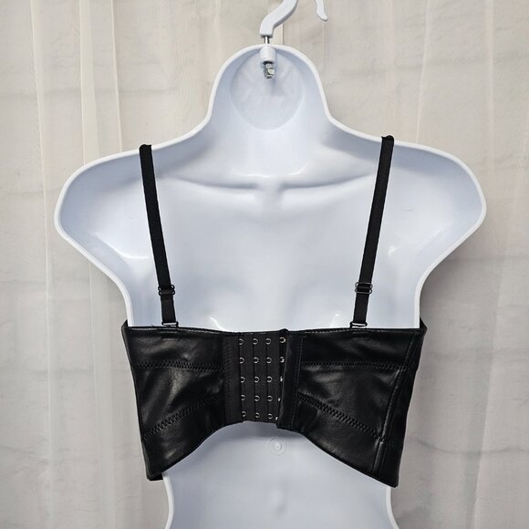 Black Faux Leather Tank Crop Vamp Grunge Punk Goth Pushup 34B - Picture 4 of 10